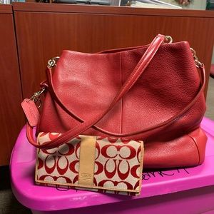 Red Coach shoulder bag w/ wallet